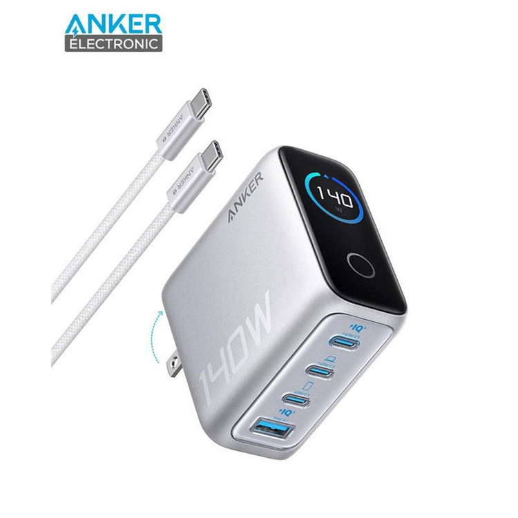 شارژر دیواری 140 وات 4 پورت انکر مدل B2697 به همراه کابل USB-C به طول 1.5 متر