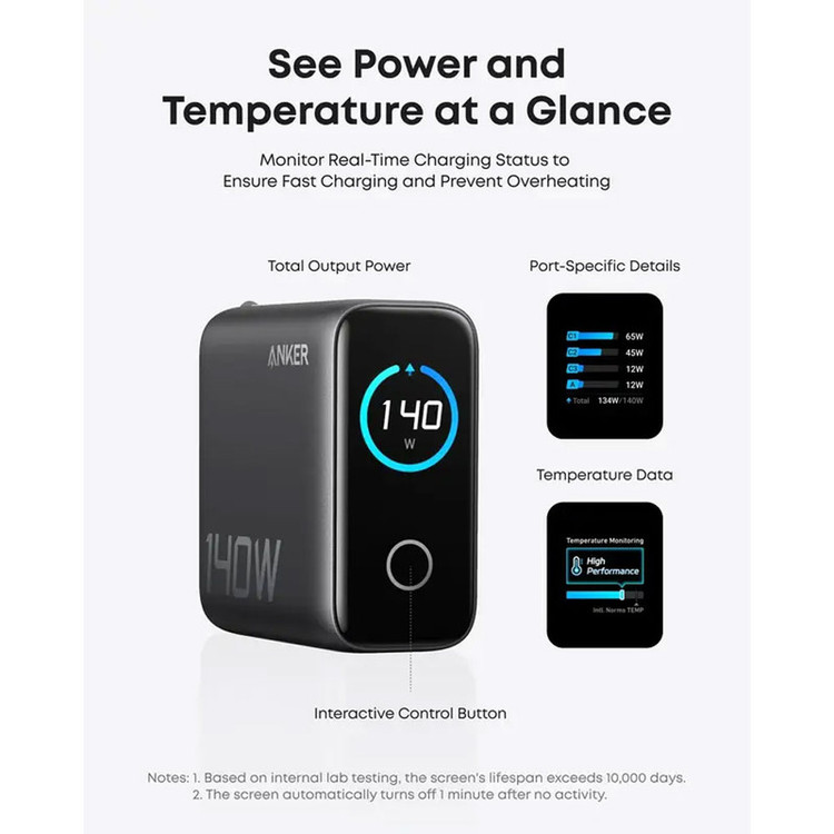 شارژر دیواری 140 وات 4 پورت انکر مدل B2697 به همراه کابل USB-C به طول 1.5 متر