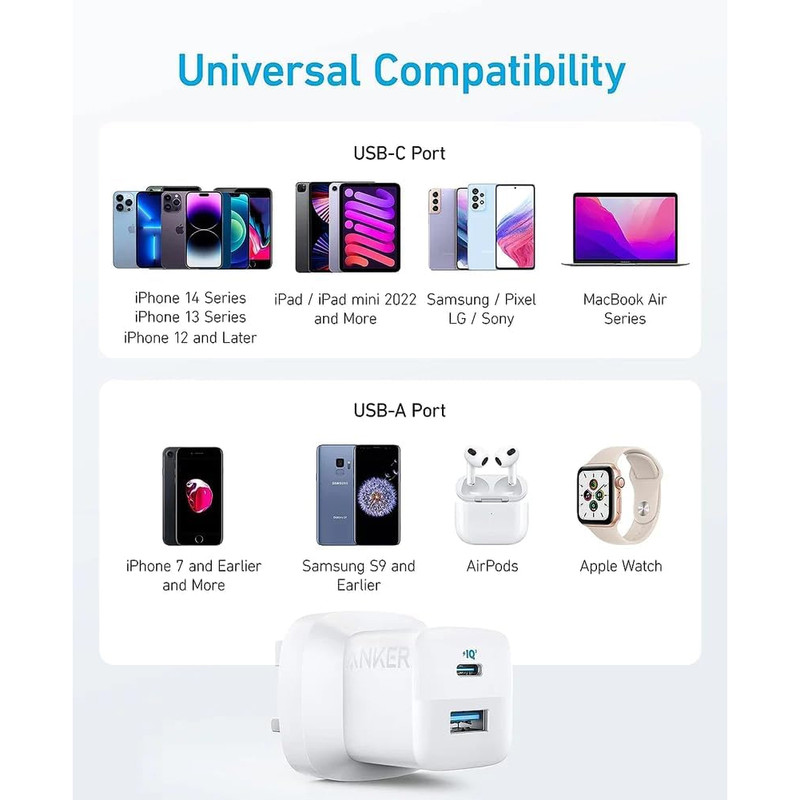 شارژر دیواری 33 وات انکر مدل B2331K21 به همراه کابل USB-C به لایتنینگ به طول 1 متر