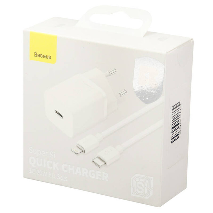 شارژر دیواری باسئوس مدل TZCCSUP-20W به همراه کابل تبدیل لایتنینگ