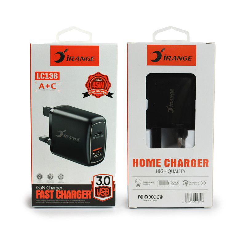 شارژر دیواری 45 وات 2 پورت آیرنج مدل LC 136 به همراه کابل USB‑C
