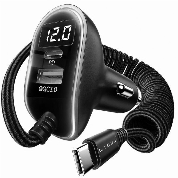 شارژر فندکی 66 وات دو پورت لیسن مدل E74 به همراه کابل USB-C
