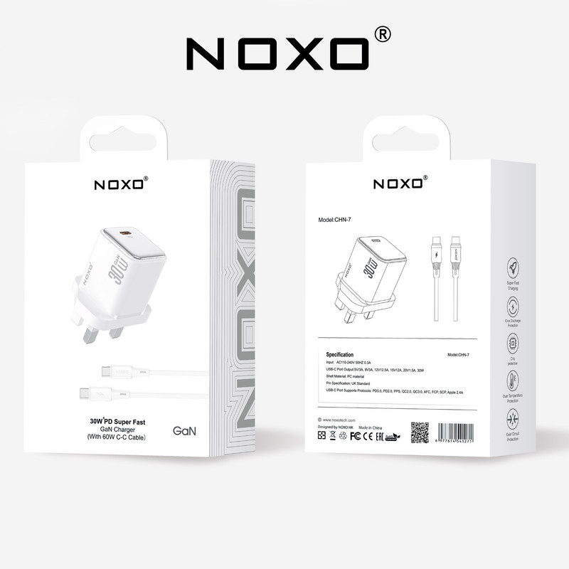 شارژر دیواری 30 وات نوکسو مدل CHN‑7 GaN به همراه کابل usb‑C