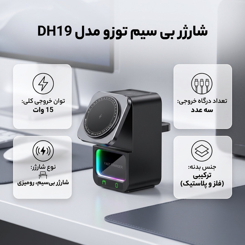 شارژر بی سیم 15 وات توزو مدل DH19