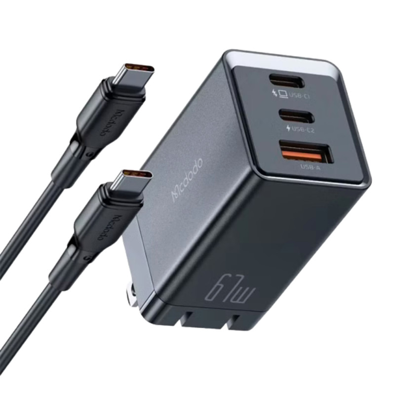 شارژر 67 وات دارای 2 پورت مک دودو مدل CH1536 به همراه کابل usb-c