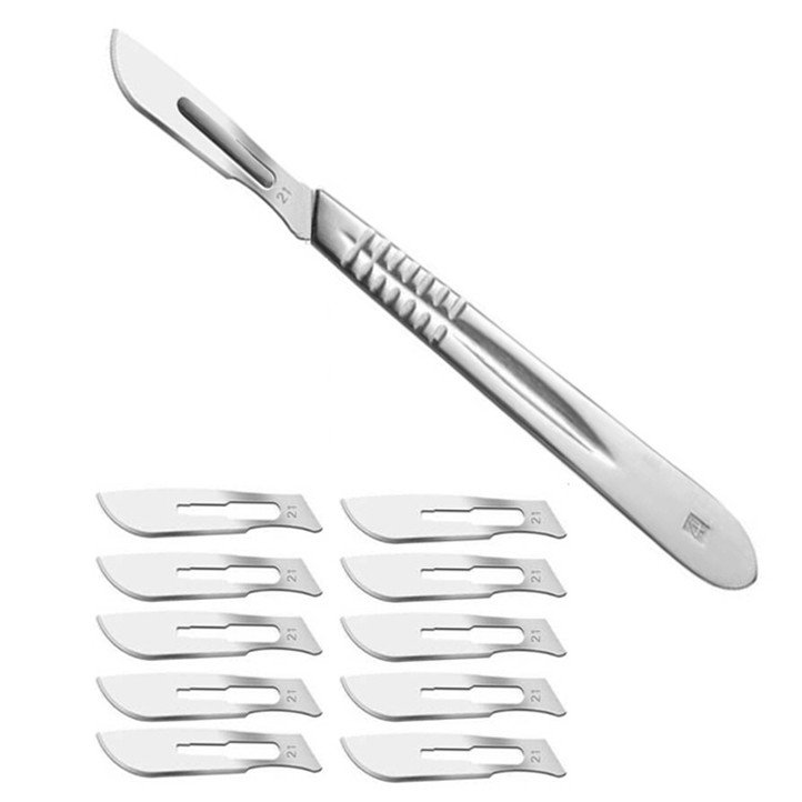 دسته تیغ جراحی شماره 4 مدل swre به همراه تیغ استریل هاینز  شماره 21 مدل SKJWETY002369 بسته 11 عددی
