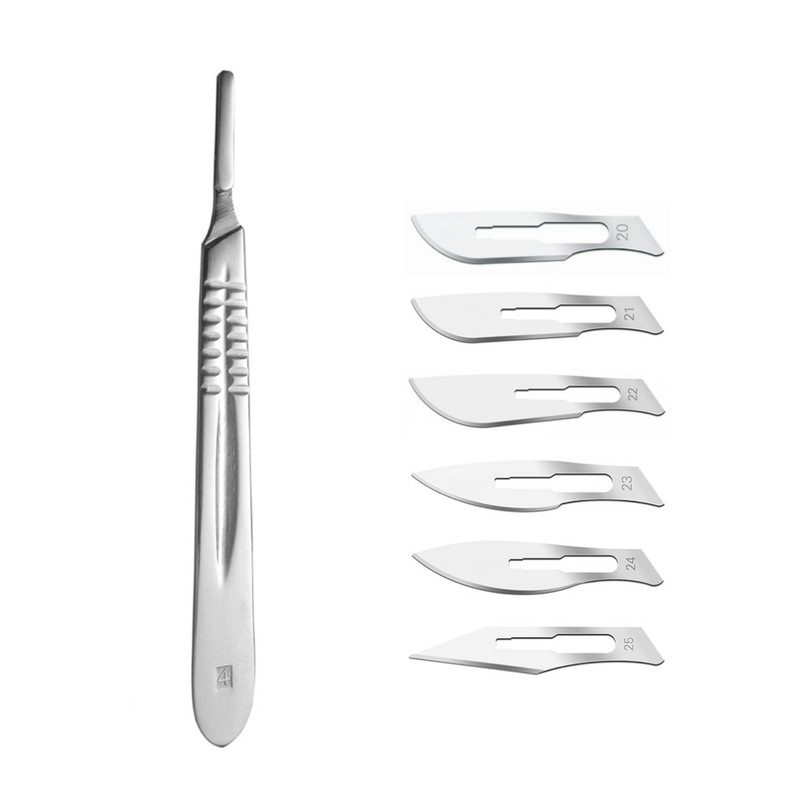 دسته تیغ جراحی شماره 4 مدل MFN09631 به همراه تیغ استریل هایکو مدل SKJ0069 مجموعه 6 عددی