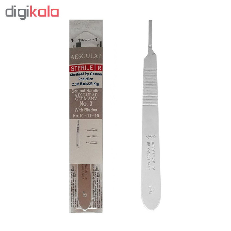 دسته تیغ جراحی اسکولاپ شماره 3 به همراه تیغ استریل اسکولاپ مدل SKJ0069 بسته 3 عددی