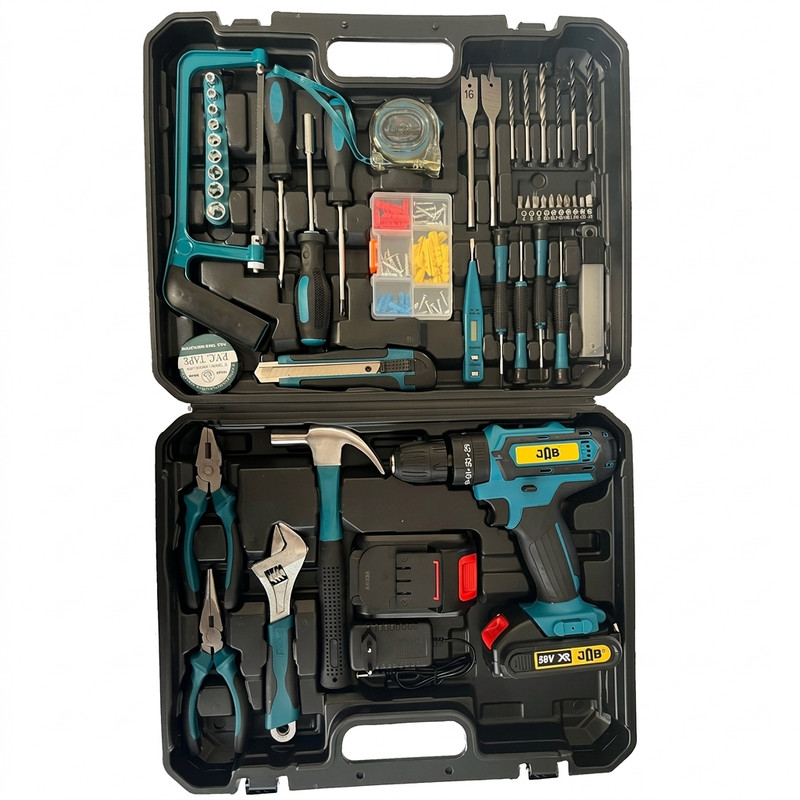 مجموعه 90 عددی دریل پیچ گوشتی چکشی شارژی 10 میلیمتری 212 ولت جاب مدل JB-212 NX PRO JAB