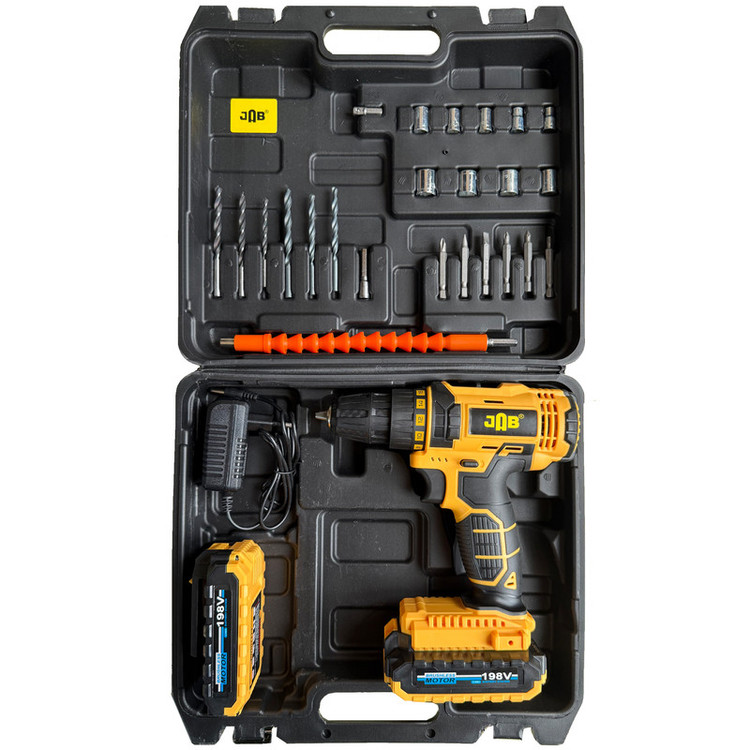 دریل پیچ گوشتی شارژی سه نظام 10 میلیمتری 198 ولت جاب مدل JB-198 Custom Package مجموعه 45 عددی