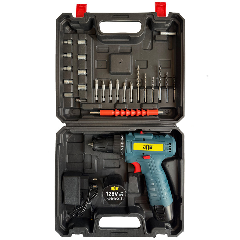 مجموعه 40 عددی دریل پیچ گوشتی شارژی 10 میلیمتری 128 ولت جاب مدل JB-128 POWER