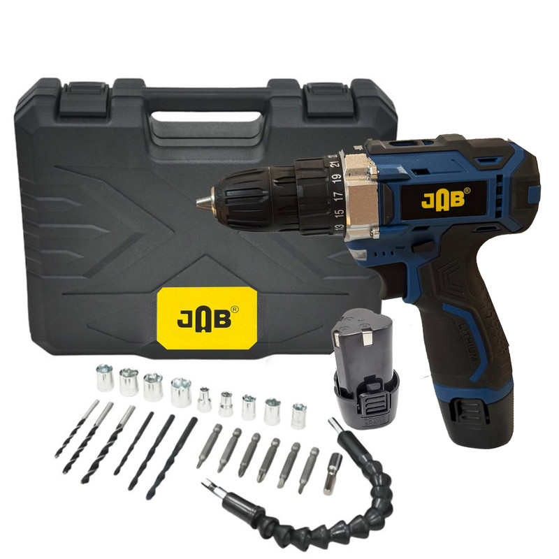 دریل پیچ گوشتی شارژی سه نظام 10 میلیمتری 118 ولت جاب مدل JB-118 Industrial Edition مجموعه 40 عددی