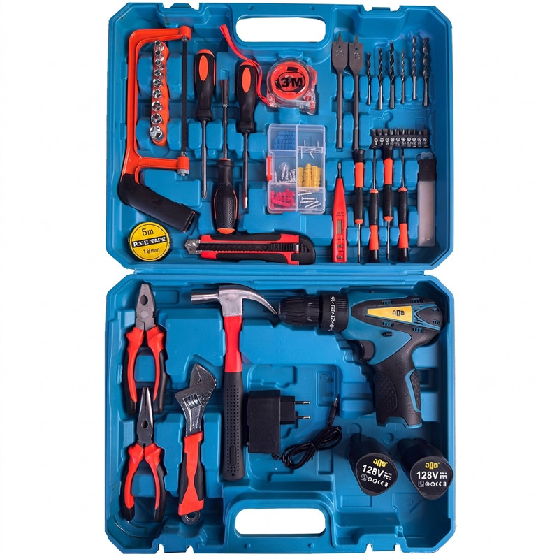مجموعه 190 عددی دریل پیچ گوشتی چکشی شارژی 10 میلی متری 128 ولت جاب مدل JB-128 NEW Kit