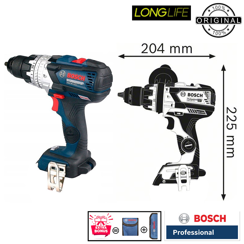 دریل پیچ گوشتی شارژی چکشی 13 میلی متری 18 ولت بوش مدل GSB 18V-110 C Brushless Motor