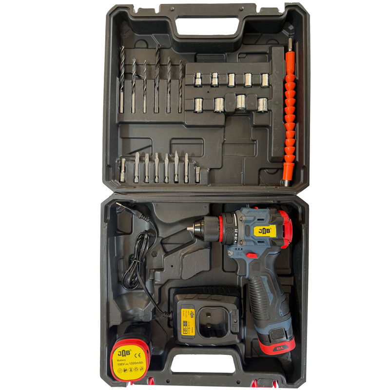 مجموعه 45 عددی دریل پیچ گوشتی چکشی شارژی 10 میلی متری 198 ولت جاب مدل JB-198 Powerful Industrial