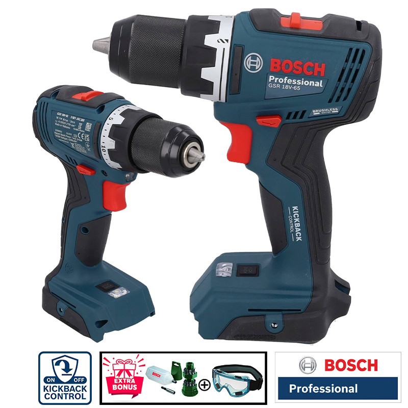 پیچ گوشتی شارژی چکشی 13 میلی متری 18 ولت بوش مدل هوشمند کد GSB 18 V-65 Brushless Motor