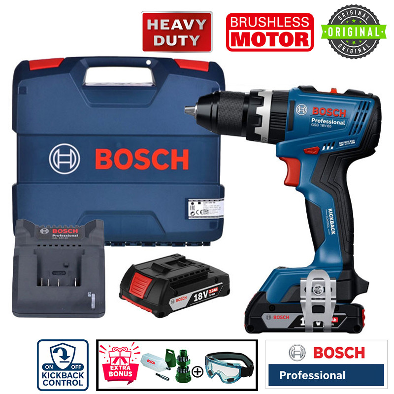 پیچ گوشتی شارژی چکشی 13 میلی متری 18 ولت بوش مدل هوشمند کد GSB 18 V-65 Brushless Motor