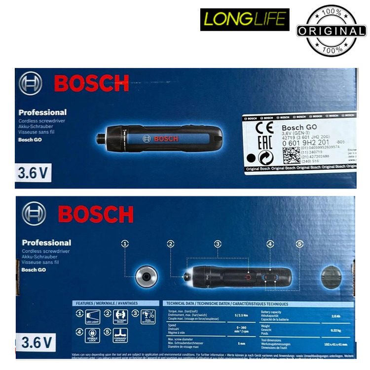 پیچ گوشتی شارژی 3.6 ولت فوق حرفه ای بوش مدل مستقیم GO Professional