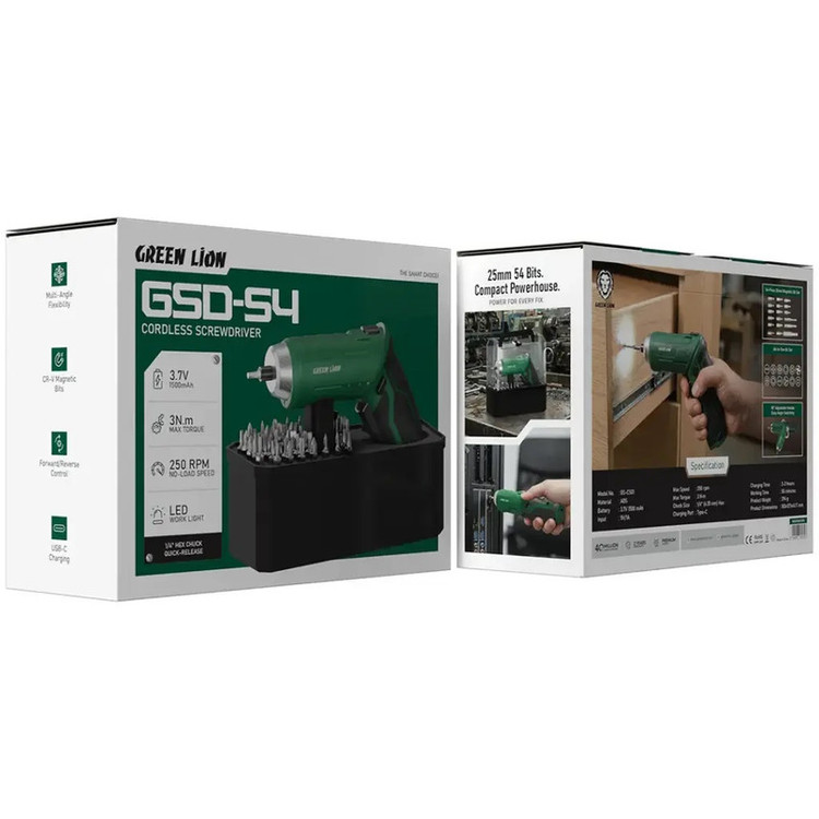 پیچ گوشتی شارژی 3.7 ولت گرین لاین مدل GSD-54 بسته ۵۴ عددی