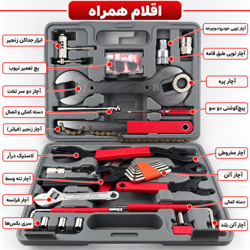 آچار آلن و بکس مخصوص دوچرخه و موتور کد DXTOOLSET بسته 44 عددی