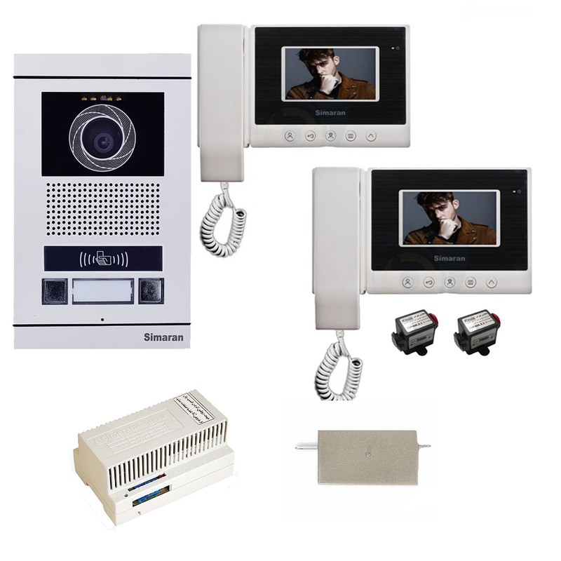 مجموعه دربازکن تصویری کارتی سیماران مدل 43HS-VFBC2/N دو طبقه به همراه محافظ ولتاژ مانیتور
