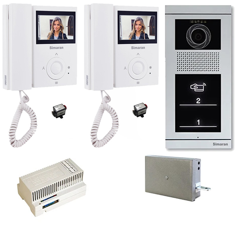 مجموعه دربازکن تصویری سیماران مدل 43FL-VFBT2 دو طبقه کارتی به همراه محافظ ولتاژ مانیتور
