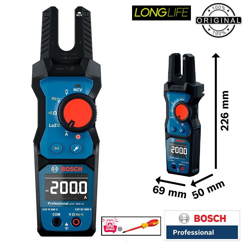 مولتی متر فورک دار دیجیتال 200 آمپر بوش مدل فوق حرفه ای GFM 1000-15 Extra
