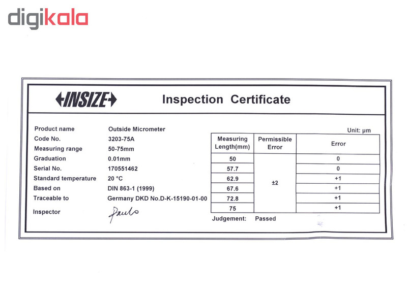میکرومتر بیرون سنج اینسایز مدل 75A-3203
