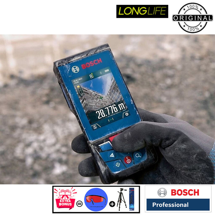 متر لیزری بوش مدل دوربین دار GLM 100-25 C Professional به همراه سه پایه و عینک لیزر برد 100 متر