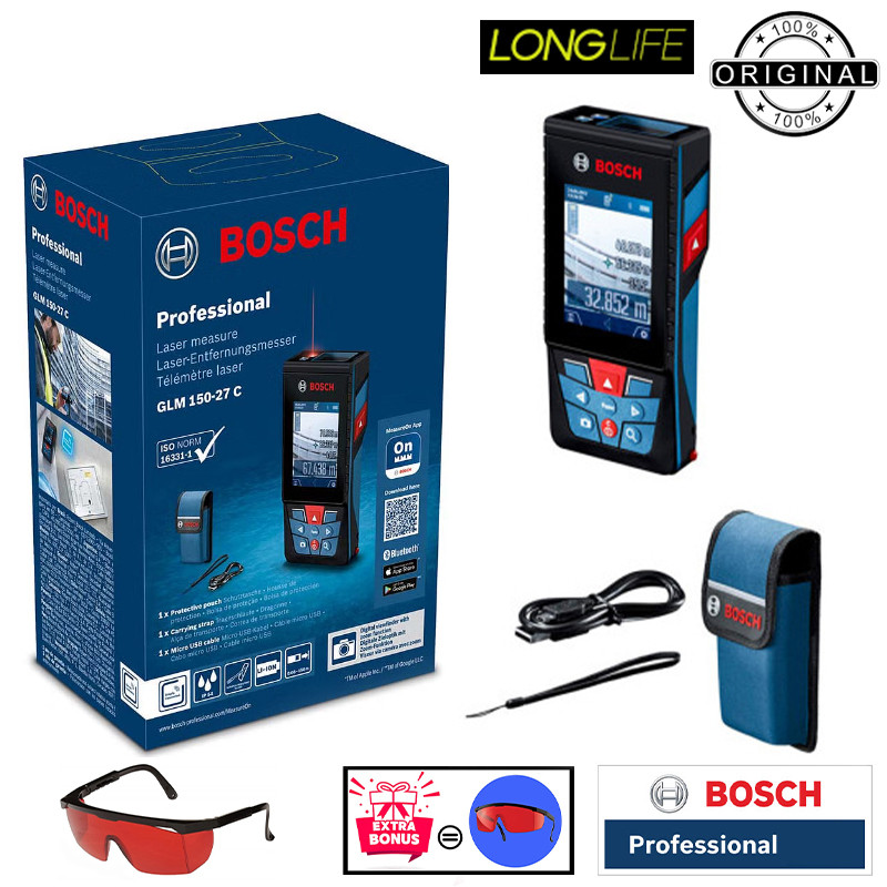 متر لیزری بوش مدل دوربین دار GLM 150-27 C Professional Extra Glass Red Laser 2 برد 150 متر