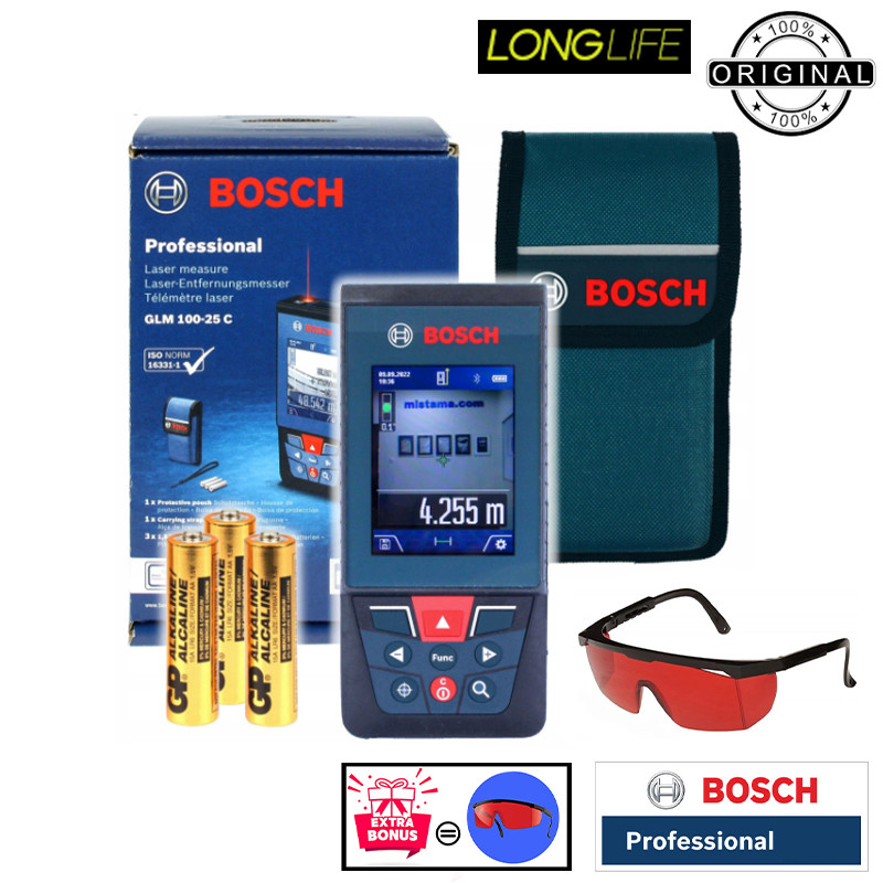 متر لیزری بوش مدل GLM 100-25 C + Extra Red Glass Professional