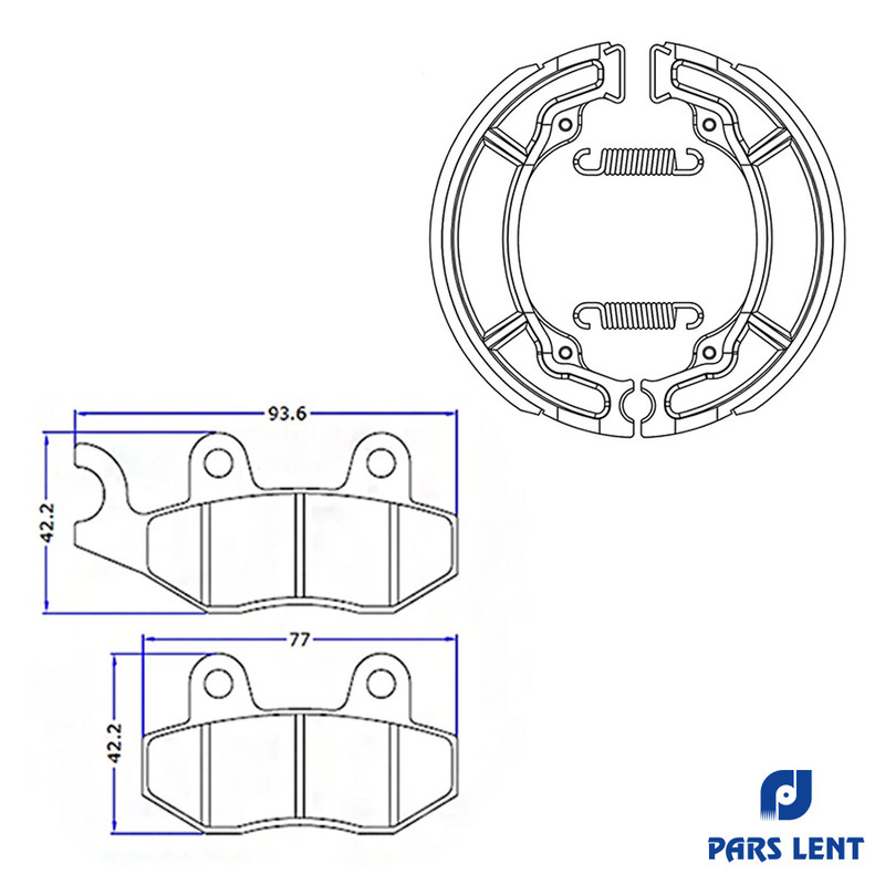 لنت ترمز جلو موتور سیکلت لنت پارس مدل 50007 دو جفت مناسب برای تی وی اس ویگو به همراه لنت ترمز عقب