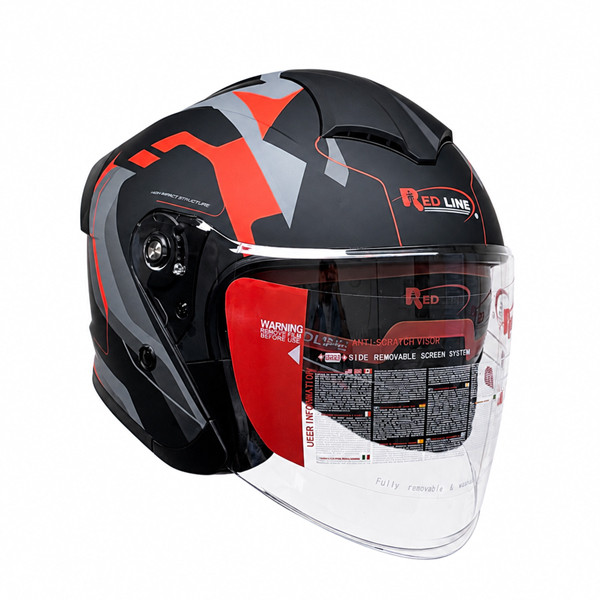 کلاه کاسکت سه‌چهارم بدون فک ردلاین مدل MATT BLACK / RED 966 با بدنه ABS، دریچه ورود هوا