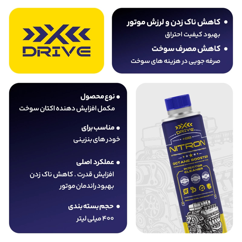 اکتان بوستر و مکمل سوخت خودرو بنزینی ایکس درایو مدل NITRON حجم 400 میلی لیتر