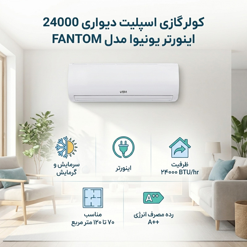 کولر گازی اسپلیت دیواری 24000 اینورتر یونیوا مدل FANTOM
