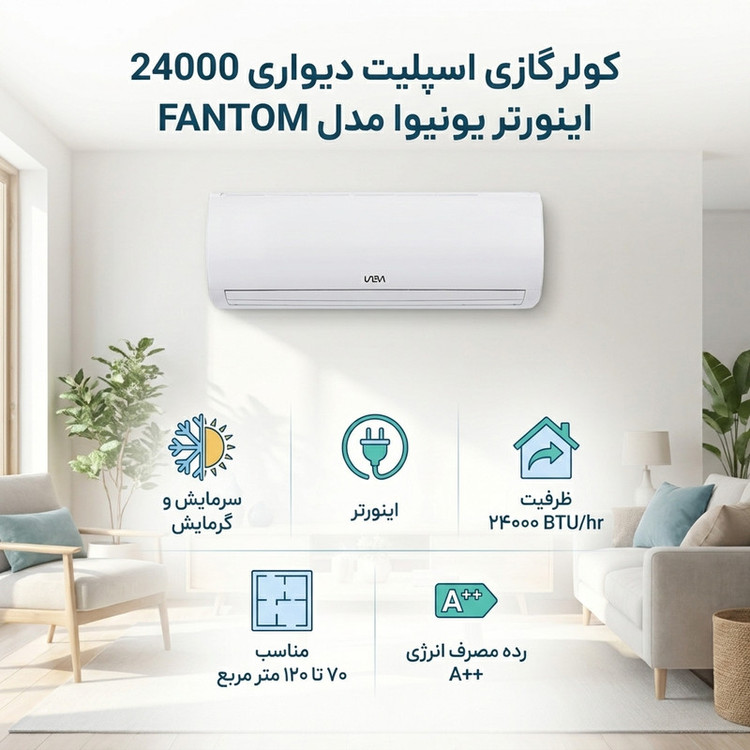 کولر گازی اسپلیت دیواری 24000 اینورتر یونیوا مدل FANTOM