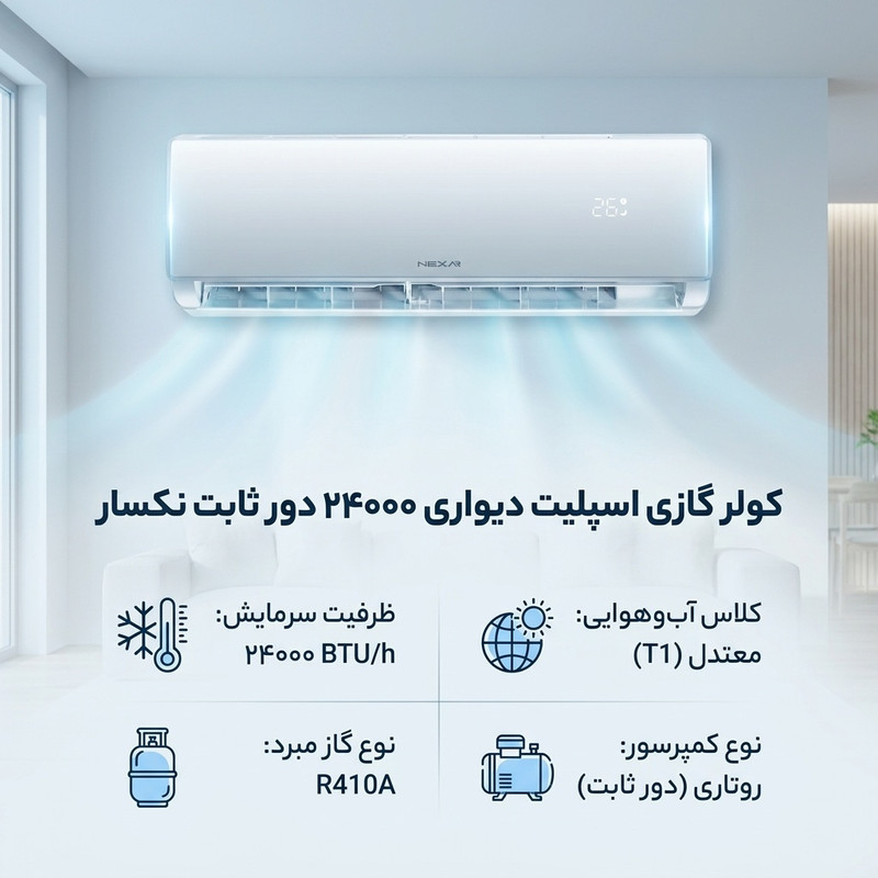 کولر گازی اسپلیت دیواری 24000 دور ثابت نکسار مدل TF24ELN1