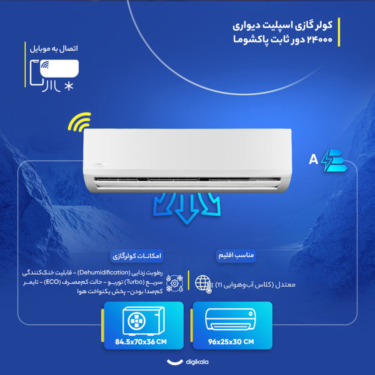 کولر گازی اسپلیت دیواری 24000 دور ثابت پاکشوما مدل MPB_24CHR1