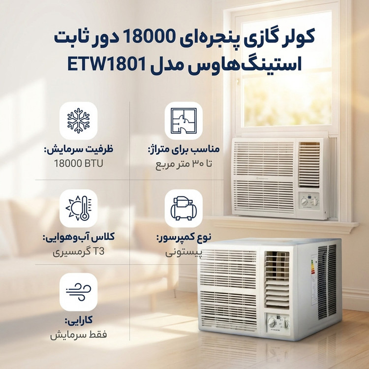 کولر گازی پنجرهای 18000 دور ثابت استینگهاوس مدل ETW1801