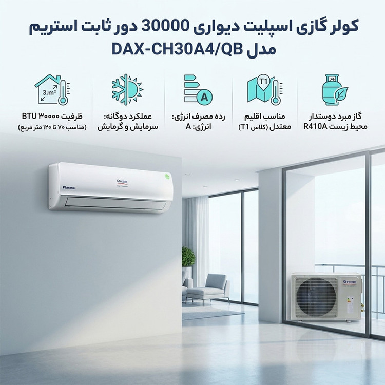 کولر گازی اسپلیت دیواری 30000 دور ثابت استریم مدل DAX-CH30A4/QB