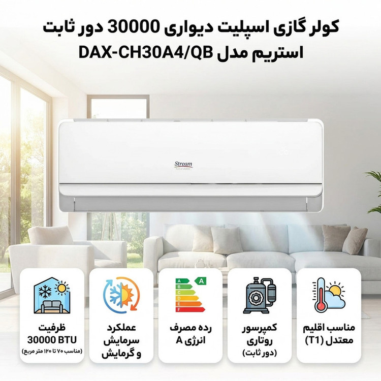 کولر گازی اسپلیت دیواری 30000 دور ثابت استریم مدل DAX-CH30A4/QB