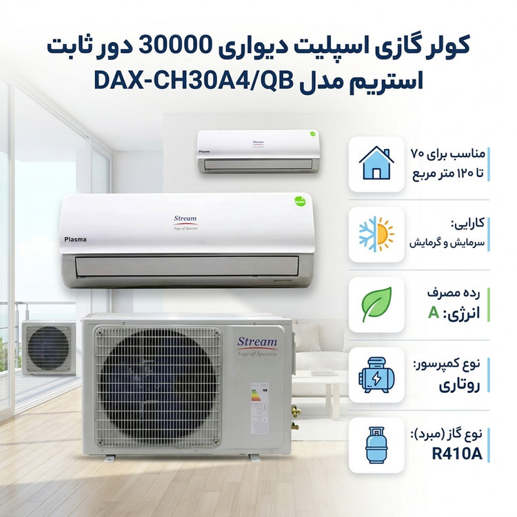 کولر گازی اسپلیت دیواری 30000 دور ثابت استریم مدل DAX-CH30A4/QB
