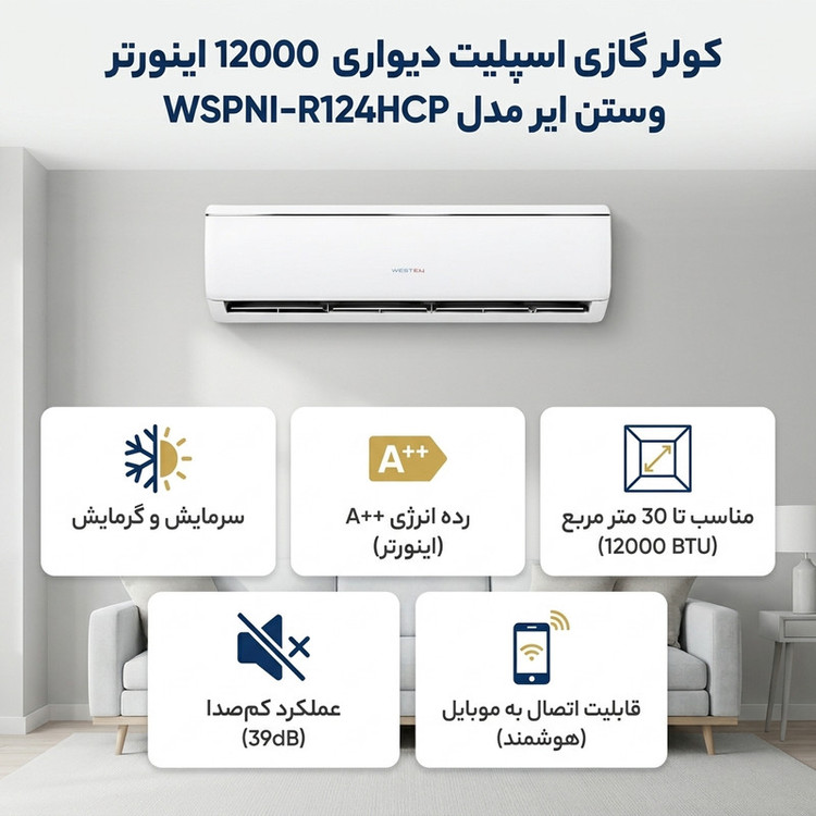 کولر گازی اسپلیت دیواری 12000 اینورتر وستن ایر مدل WSPNI-R124HCP