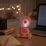 پنکه رومیزی شارژی مدل خرگوش اسکوتری با مداد تراش چراغ دار کد Bunny Ride USB