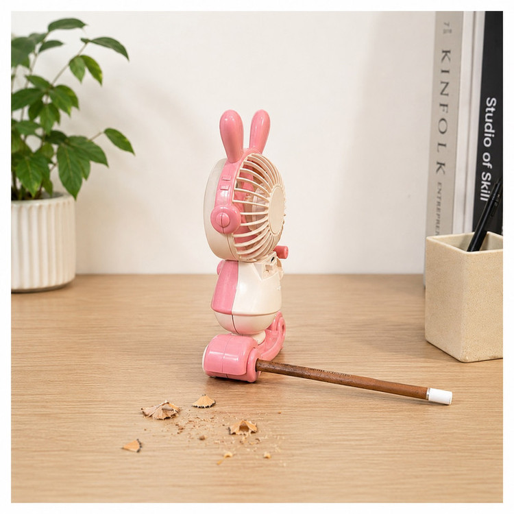 پنکه رومیزی شارژی مدل خرگوش اسکوتری با مداد تراش چراغ دار کد Bunny Ride USB