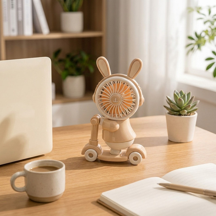 پنکه رومیزی شارژی مدل خرگوش اسکوتری با مداد تراش چراغ دار کد Bunny Ride USB