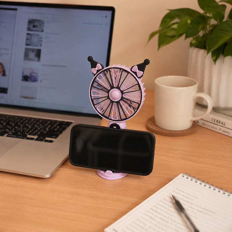 پنکه دستی شارژی مدل پایه دار کرومی کد Mini Circle Portable & Rechargeable Fan