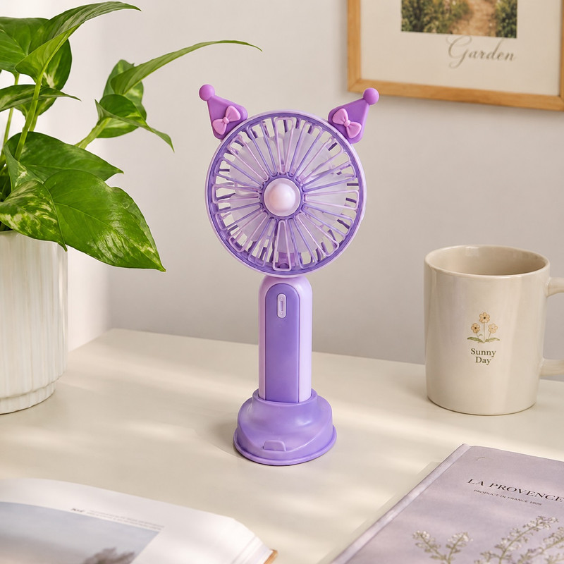 پنکه دستی شارژی مدل پایه دار کرومی کد Mini Circle Portable & Rechargeable Fan