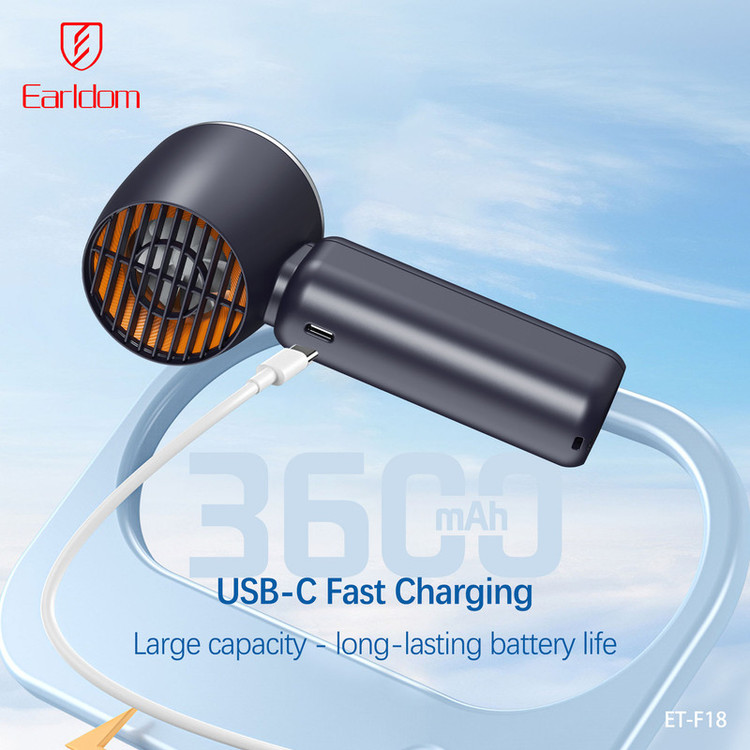 پنکه شارژی ارلدام مدل TURBO FAN F18 ظرفیت 3600 میلی آمپر ساعت