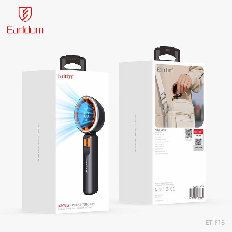پنکه شارژی ارلدام مدل TURBO FAN F18 ظرفیت 3600 میلی آمپر ساعت